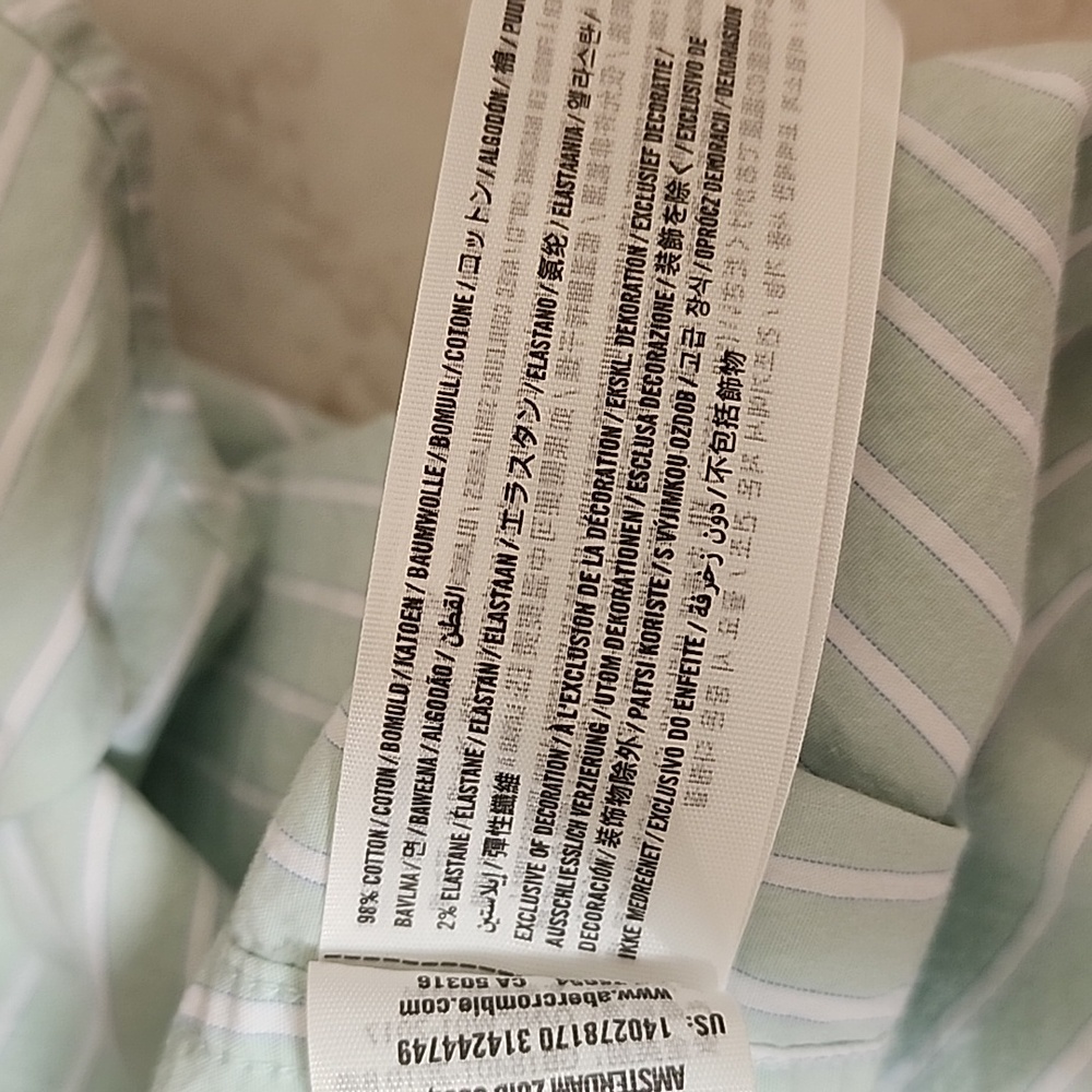๐ ABERCROMBIE ICON OXFORD Mint Striped BUTTON-UP SHIRT ๐ - Picture 9 of 10